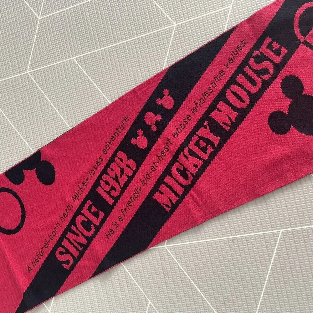 Disney Adult Scarf Mickey Mouse Knit Winter Unisex Red‎ & Black